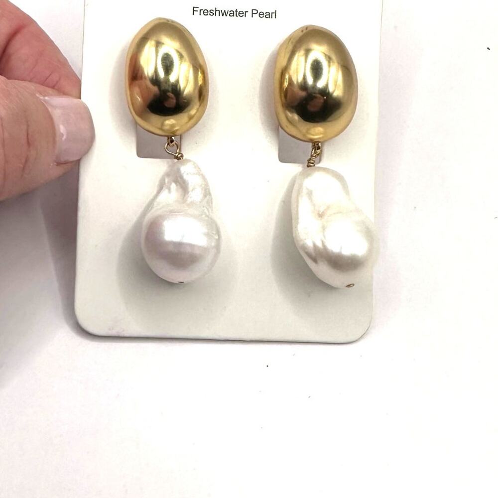 J Crew Freshwater Pearl Drop Earring Gold White BO957 Beach Preppy Jewelry - Picture 6 of 9